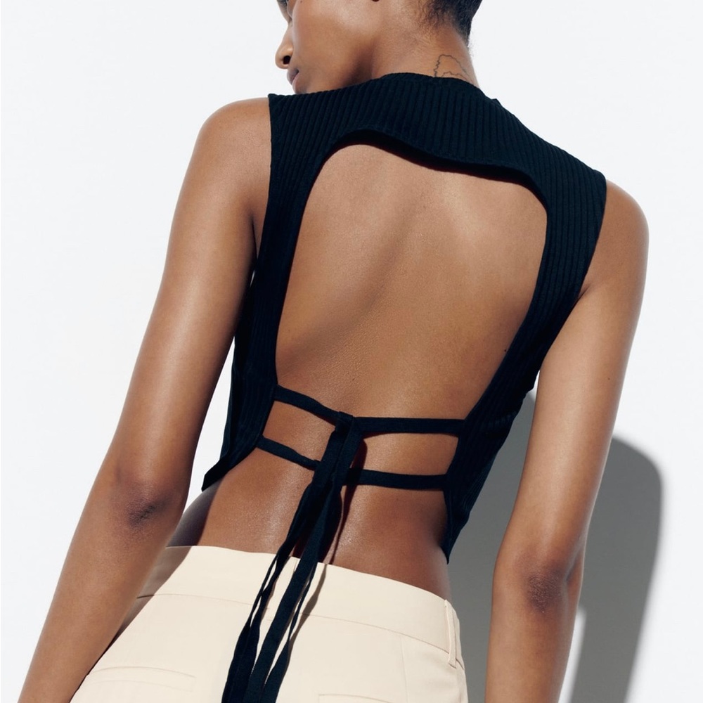 Zara Black Open Back Rib Top